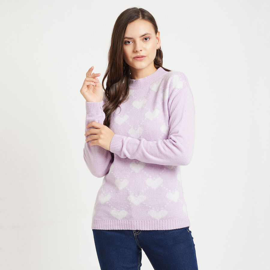 Round Neck Pullover, Lilac, large image number null