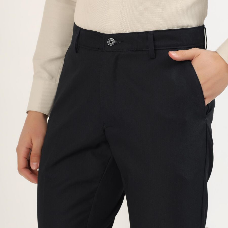 Men's Jet Black Slim Fit Flat-Front Formal Trousers, Navy Blue, large