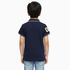 Boys Navy Blue and Beige Cotton Polo Neck Casual T-Shirt, Beige, small