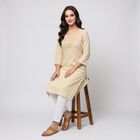 Women's Beige Round Neck Embroidered Kurta, Beige, small