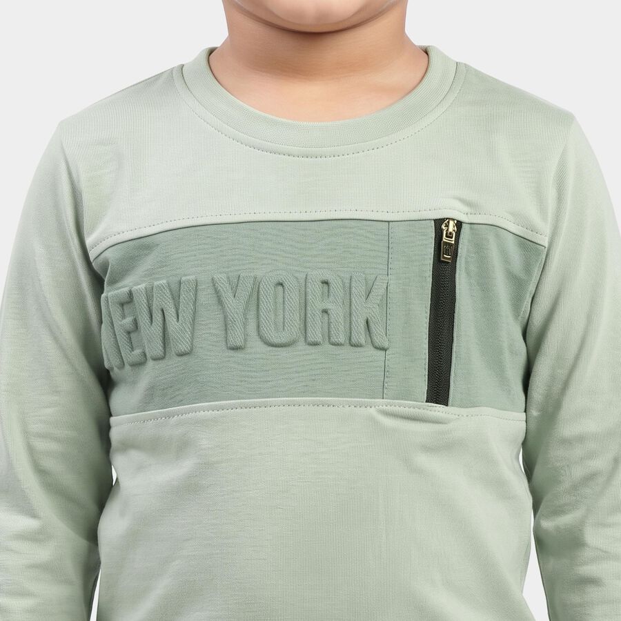 Boys' Mint Green Cotton Round Neck Regular T-Shirt, हल्का हरा, large