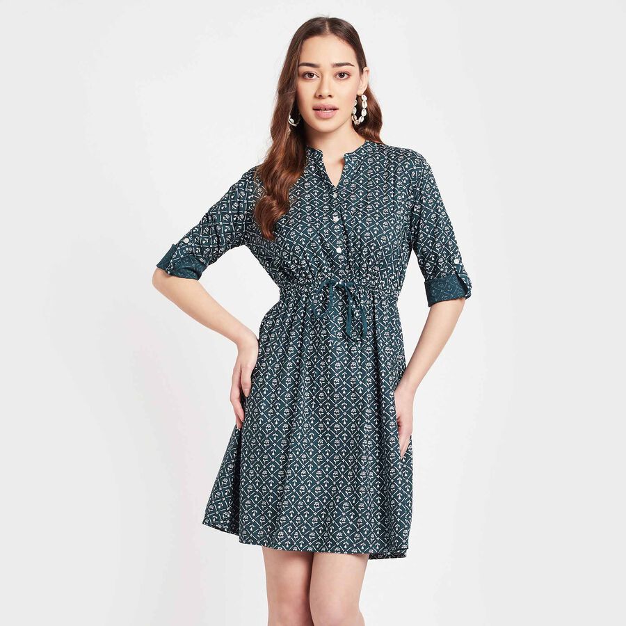 All Over Print Dress, Teal Blue, large image number null