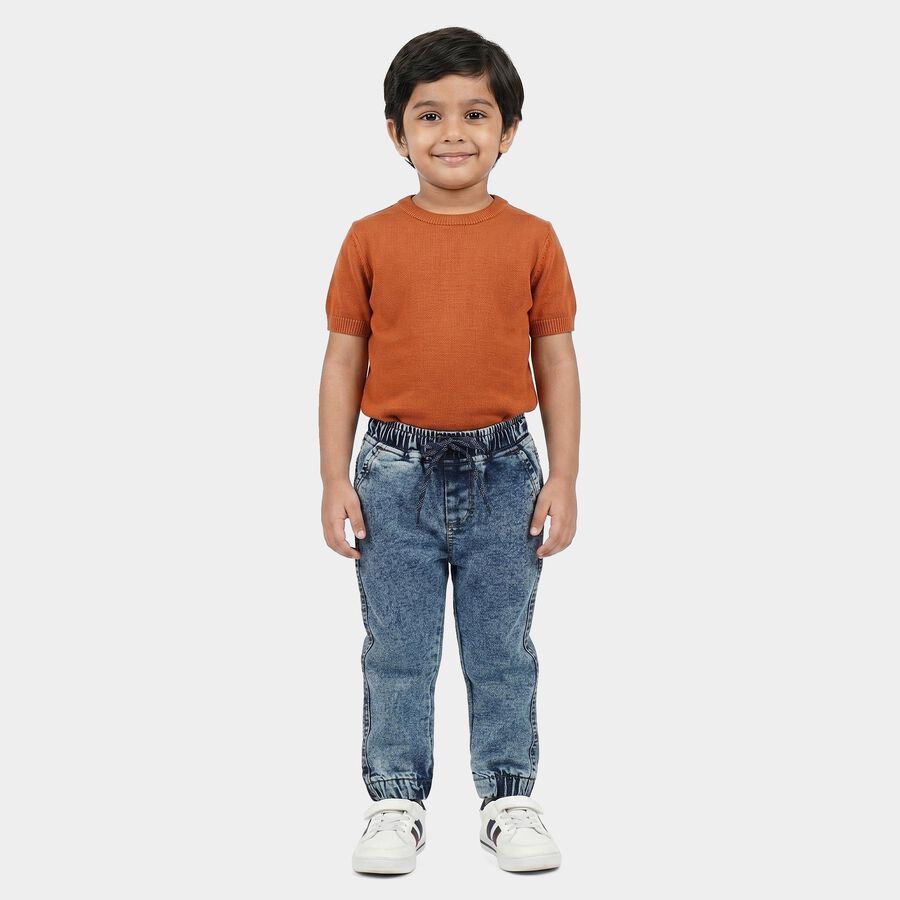Boys Light Blue Jogger Fit Washed Jeans, मध्यम नीला, large