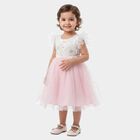 Girls' Pink Fit and Flare Floral Applique Party Wear Frock, हल्का गुलाबी, small