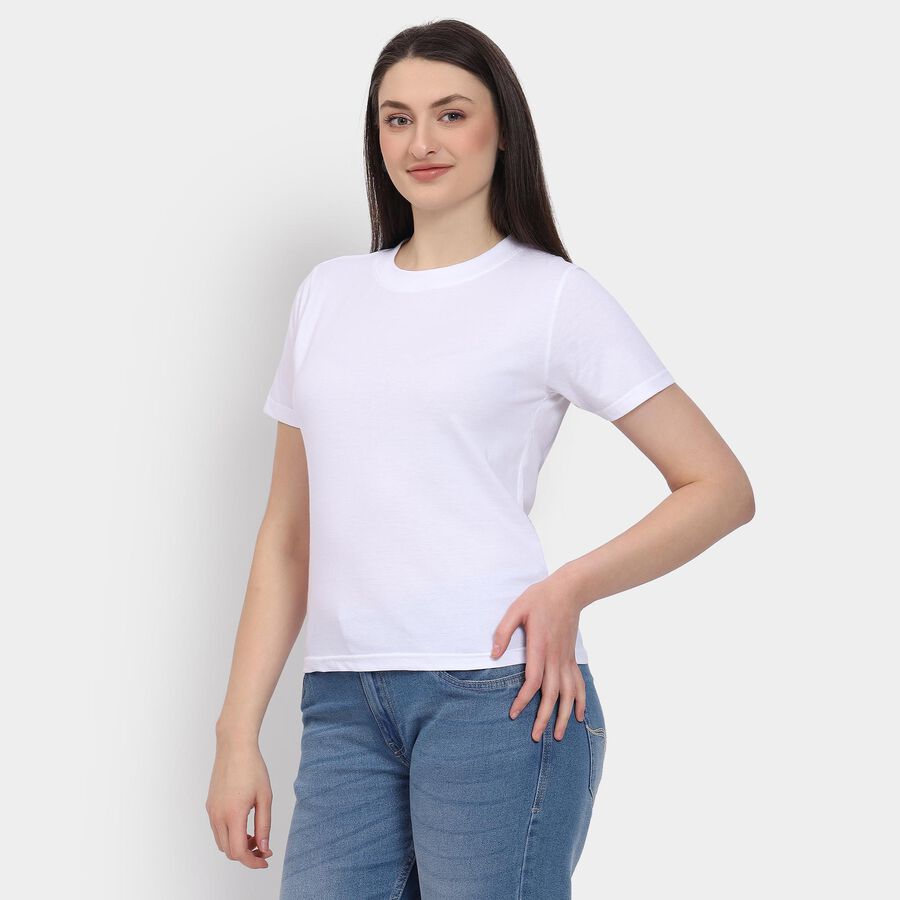Ladies' 100% Cotton Round Neck T-Shirt, सफ़ेद, large