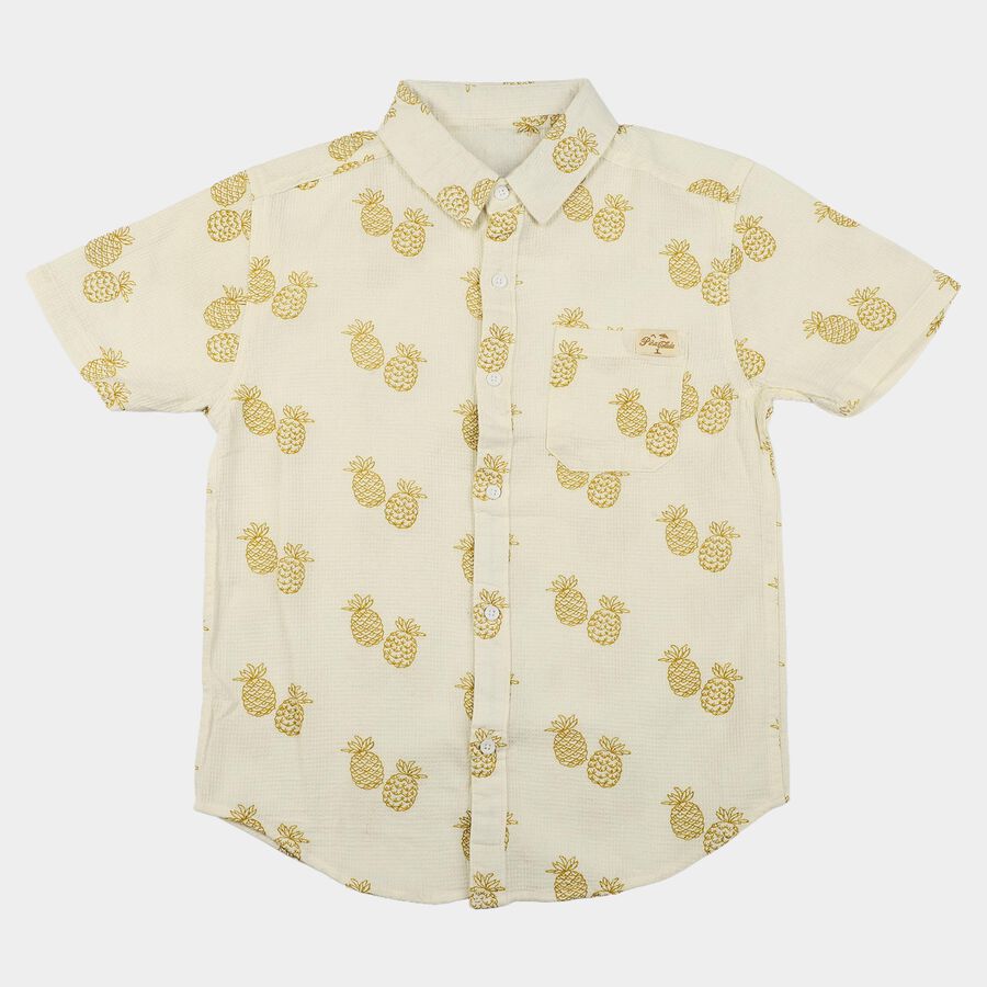Boys White Cotton Casual Shirt, White, large