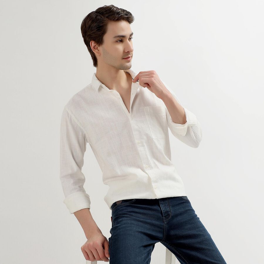 Men's Rich White Cotton Classic Collar Casual Shirt, सफ़ेद, large image number null