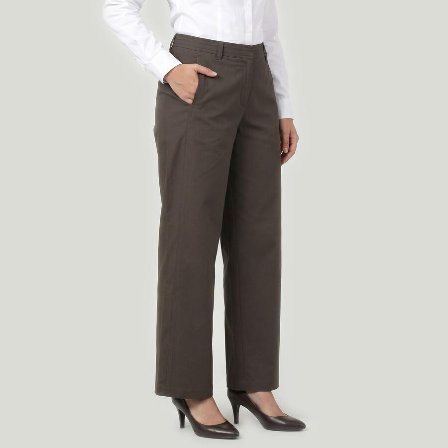 Women's Grey Straight Fit Flat-Front Chino Trousers, हल्का ग्रे, large