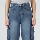 Women's Blue Cargo Fit Utility Jeans, मध्यम नीला, small