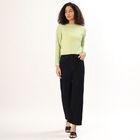 Women's Light Sage Green Round Neck Casual Crop Top, Light Green, small image number null