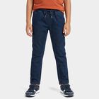 Boys' Navy Blue Straight Fit Drawstring Waist Jeans, Dark Blue, small