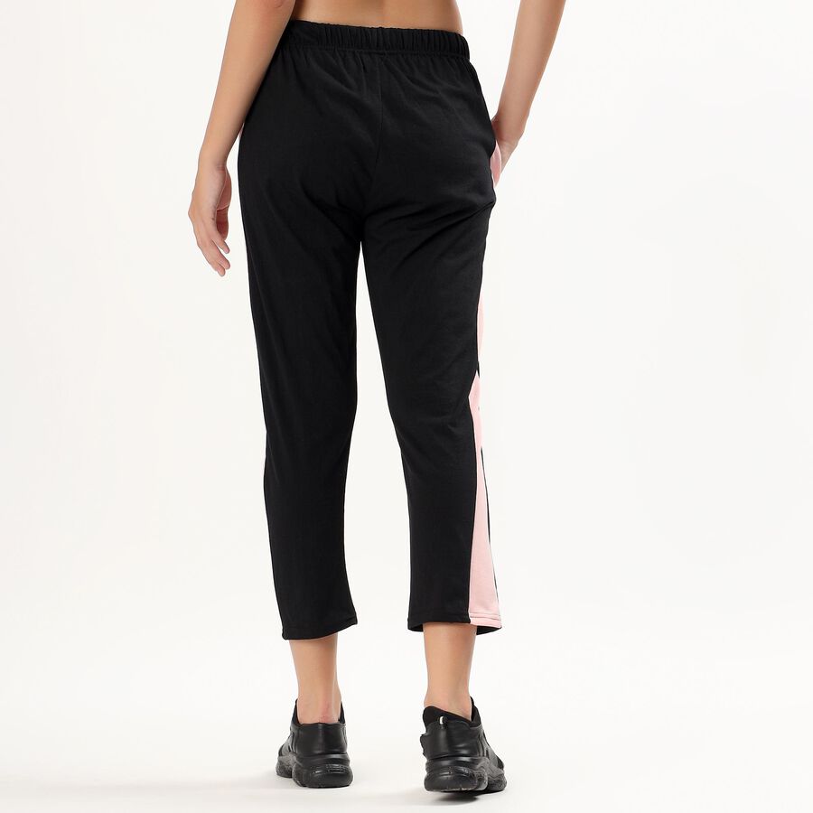 Women's Jet Black Regular Fit Side-Striped Track Pants, Black, large image number null