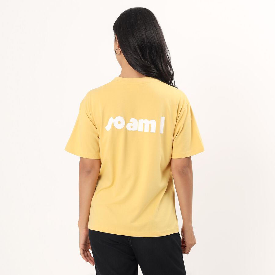 Women's Yellow Round Neck Casual T-Shirt, Yellow, large