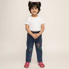 Girls' Dark Blue Regular Fit Embroidered Jeans, मध्यम नीला, small image number null
