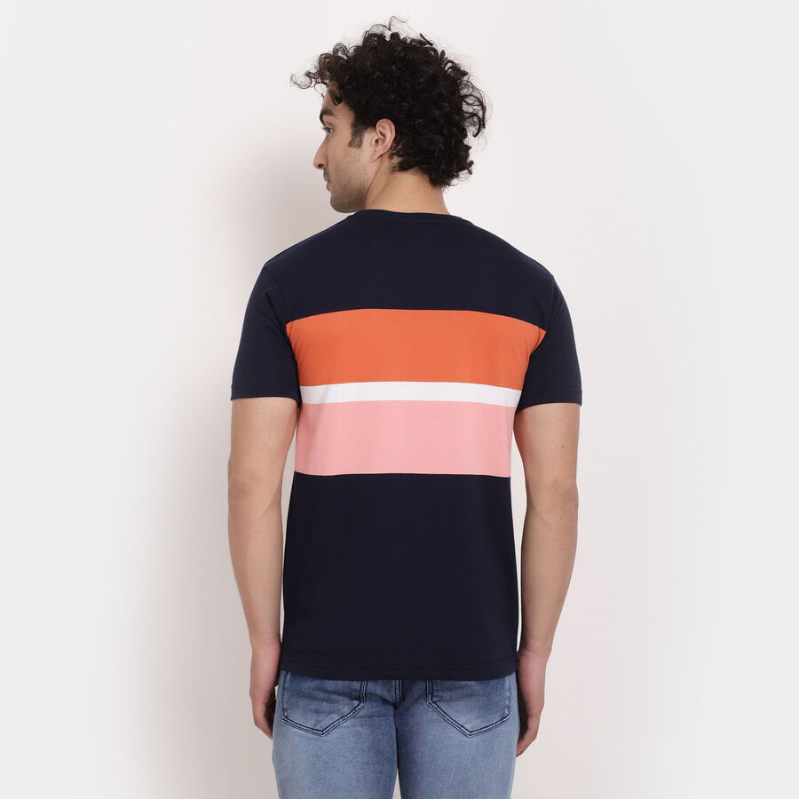 Stripes Round Neck T-Shirt, Navy Blue, large image number null