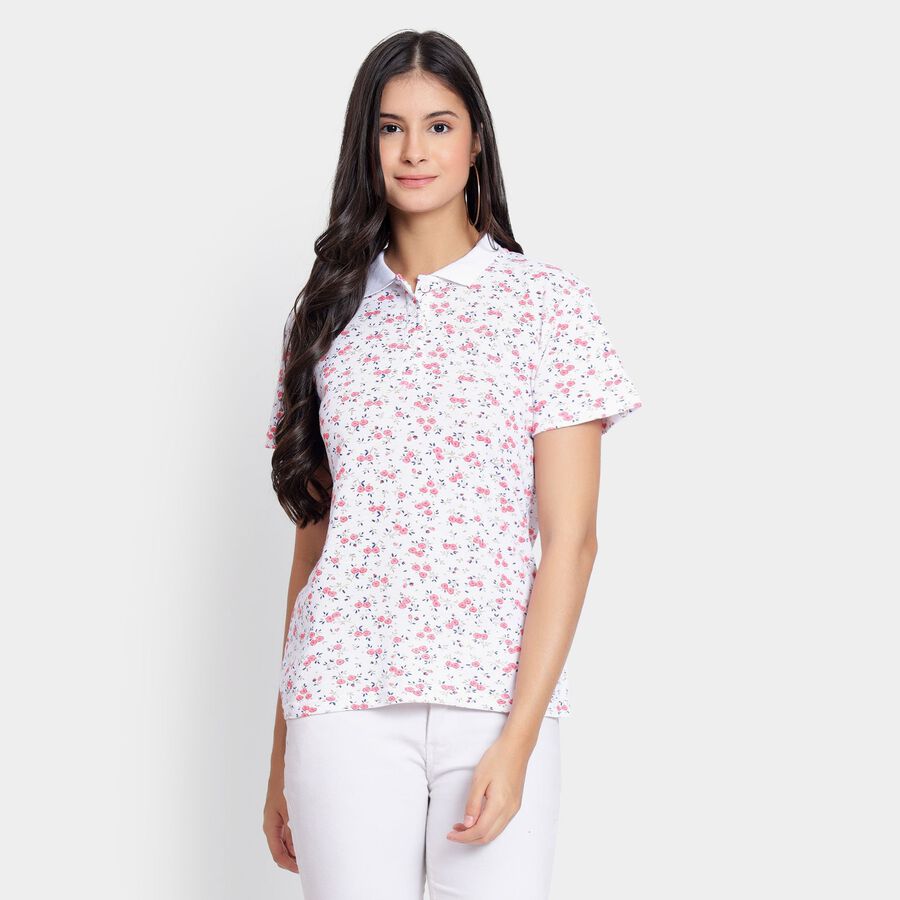 Ladies' Cotton Polo T-Shirt, ऑफ व्हाइट, large image number null