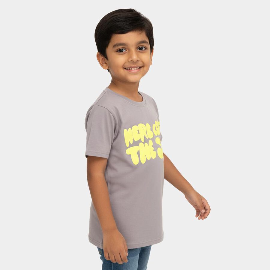 Boys Light Grey Round Neck Casual T-Shirt, Light Grey, large image number null