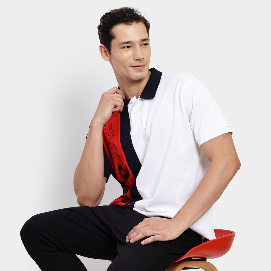 Men's Cotton Collared Half Sleeves T-Shirt, White, large image number null
