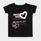 Girls Black Cotton Round Neck Casual T-Shirt, Black, small