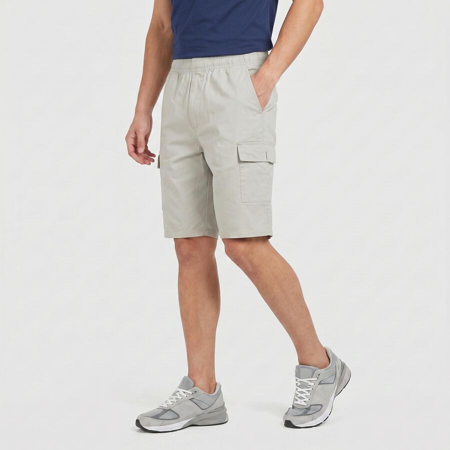 Men's Grey Regular Fit Solid Jamaican Shorts, हल्का ग्रे, large