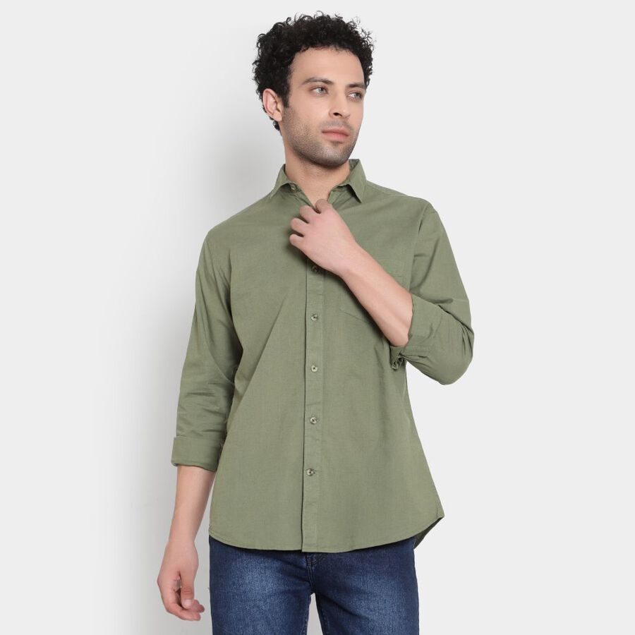 Cotton Solid Casual Shirt, Olive, large image number null