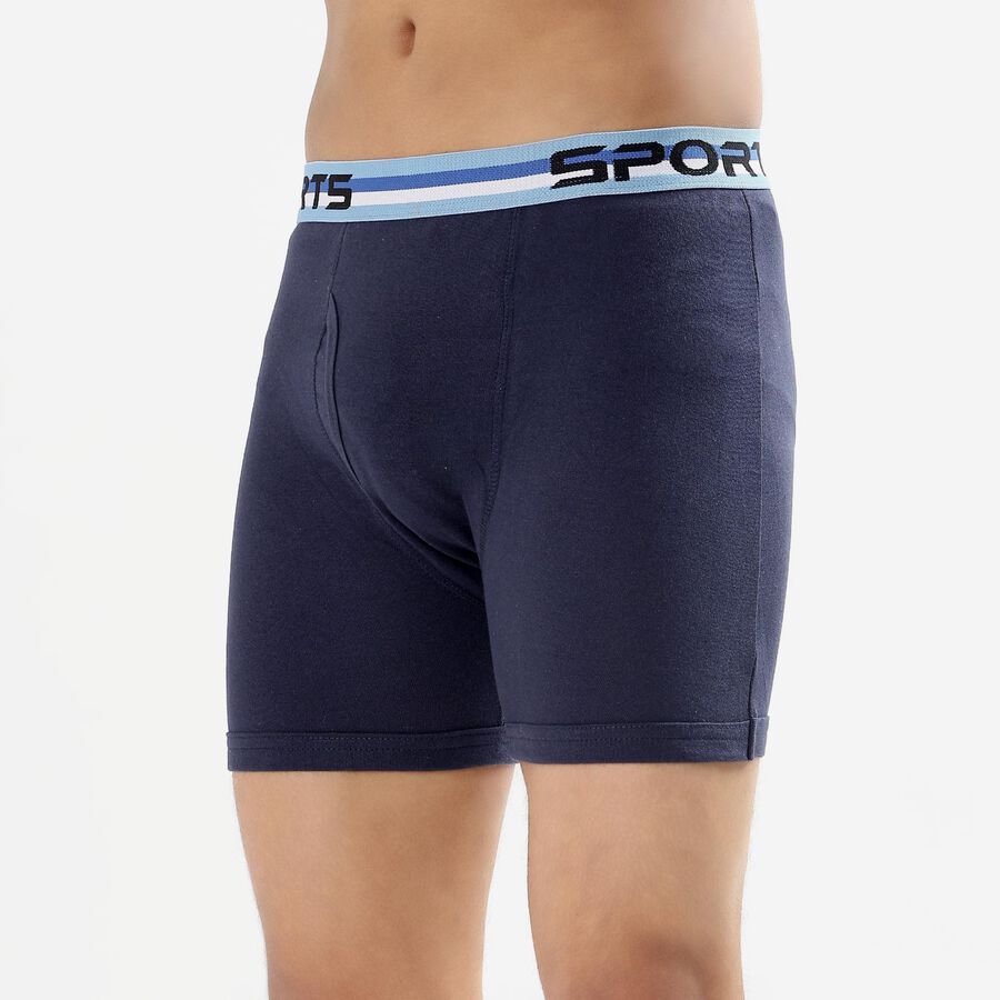 Men's 100% Cotton Long Length Trunks, Navy Blue, large image number null
