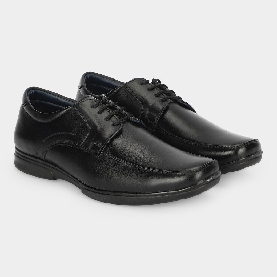 Men's Black Lace-Up Derby Formal Shoes, काला, large