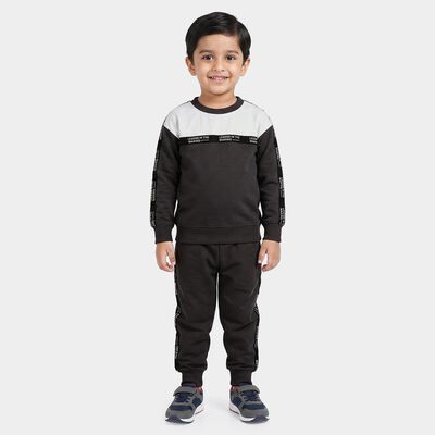 Boys' Charcoal Round Neck Colorblock Baba Suit
