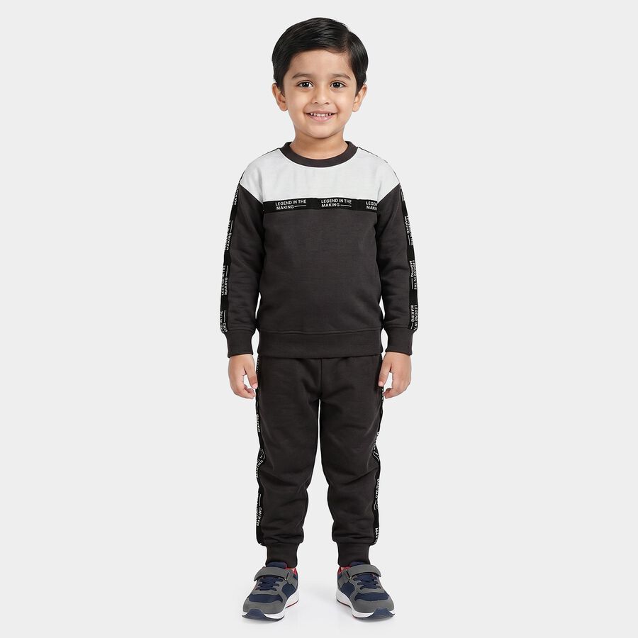 Boys' Charcoal Round Neck Colorblock Baba Suit, चारकोल, large