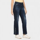 Women's Navy Blue Bootcut Fit Side Slit Button Detail Jeans, गहरा नीला, small
