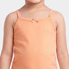 Girls' Peach Cotton Sleeveless Square Neck Vest, पीच, small