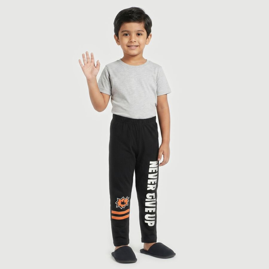 Boys' Black Straight Fit Graphic Printed Pyjama, काला, large