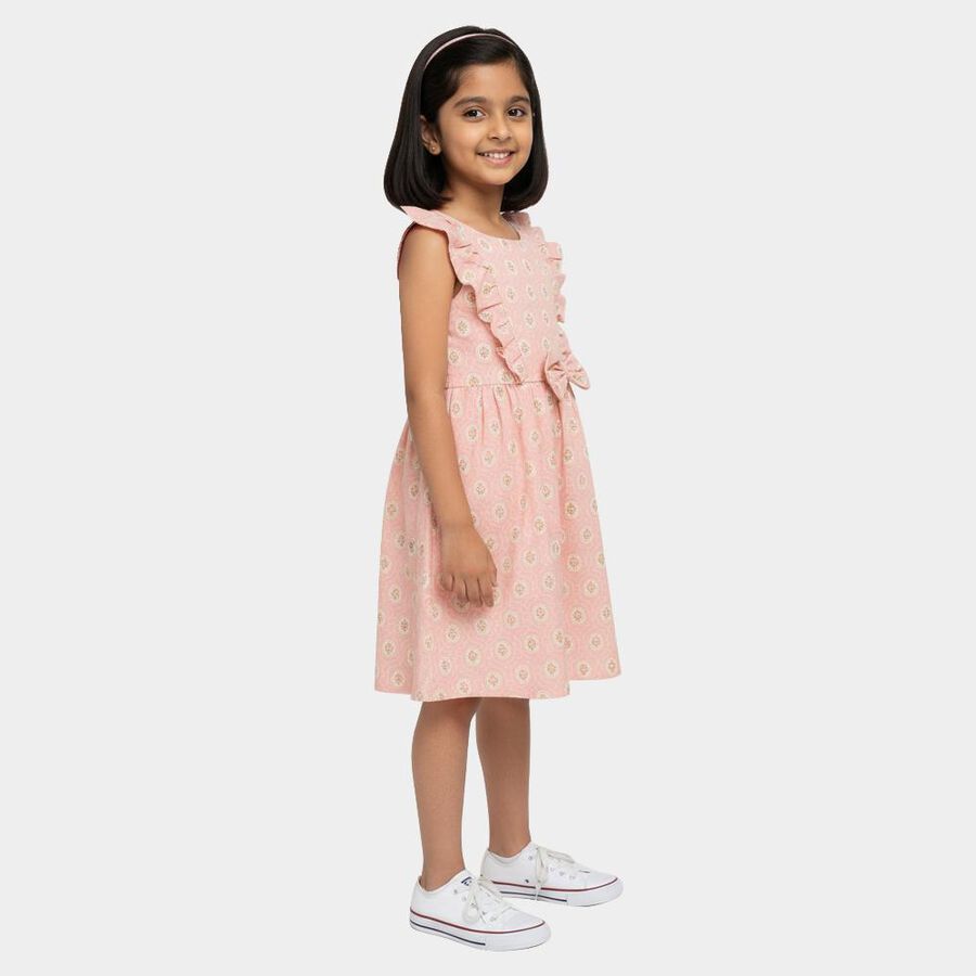 Girls' Light Pink Cotton Blend Sleeveless A-Line Frock, Light Pink, large