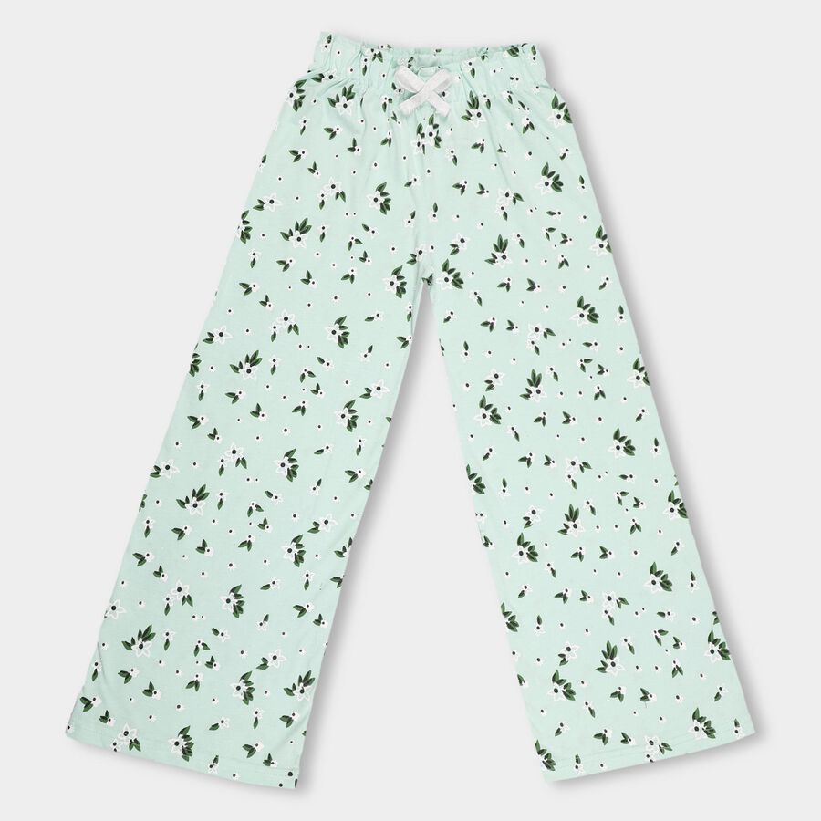 Girls' Mint Green Floral Printed Jogger Pyjama, Light Green, large image number null