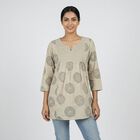 Women's Beige Round Neck Solid Kurti, Beige, small