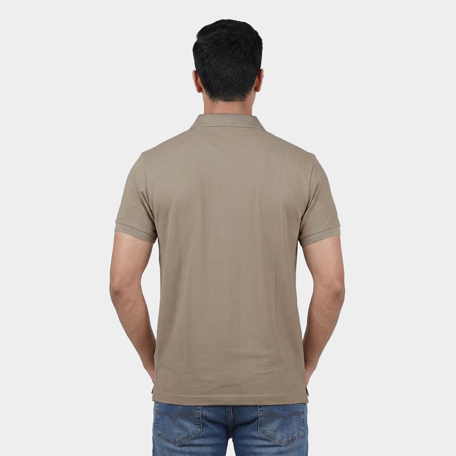 Men's Beige Cotton Polo Neck Classic T-Shirt, Beige, large
