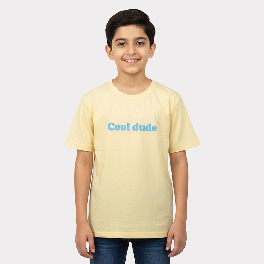 Boys Yellow Crew Neck Regular Boys T-Shirt, पीला, large