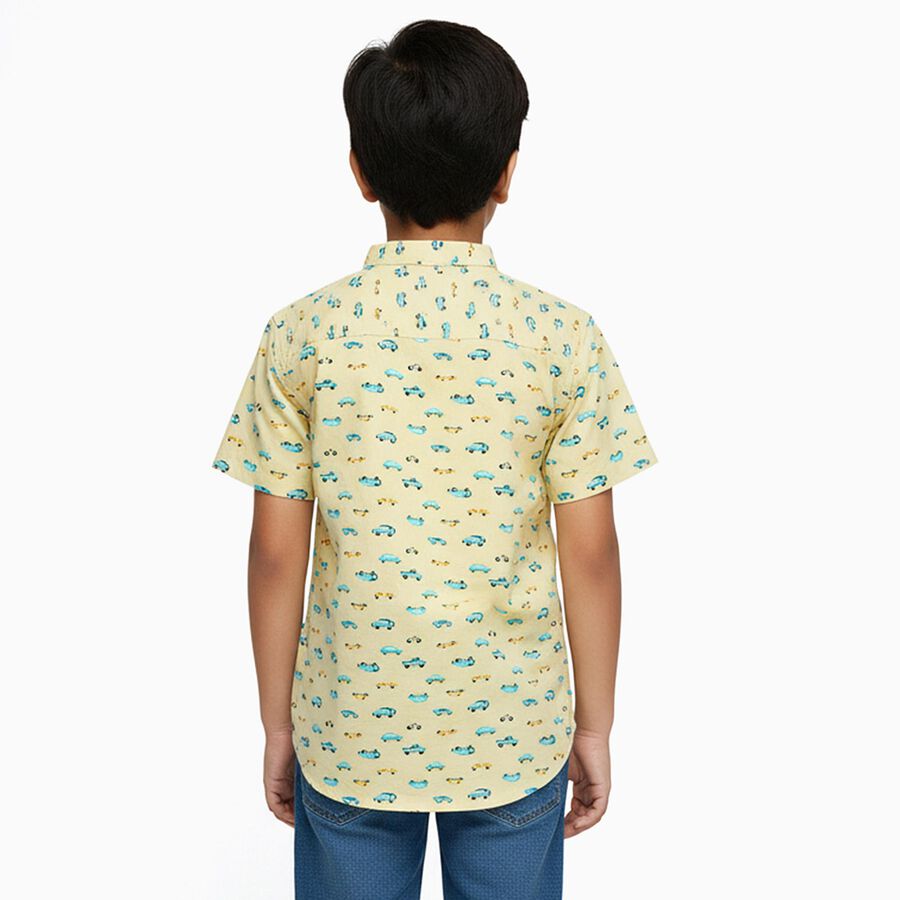 Boys Light Yellow Cotton Half Sleeve Mandarin Collar Casual Shirt, Yellow, large image number null