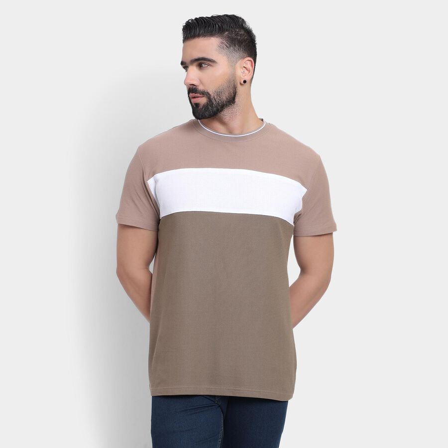 Men's 100% Cotton Round Neck Half Sleeves T-Shirt , Brown, large image number null