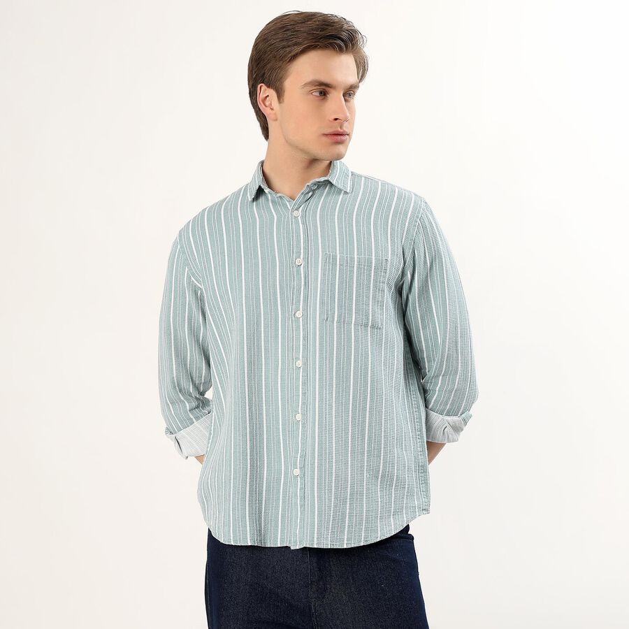 Men's Muted Olive Green Cotton Full Sleeve Classic Casual Shirt, ओलिव, large