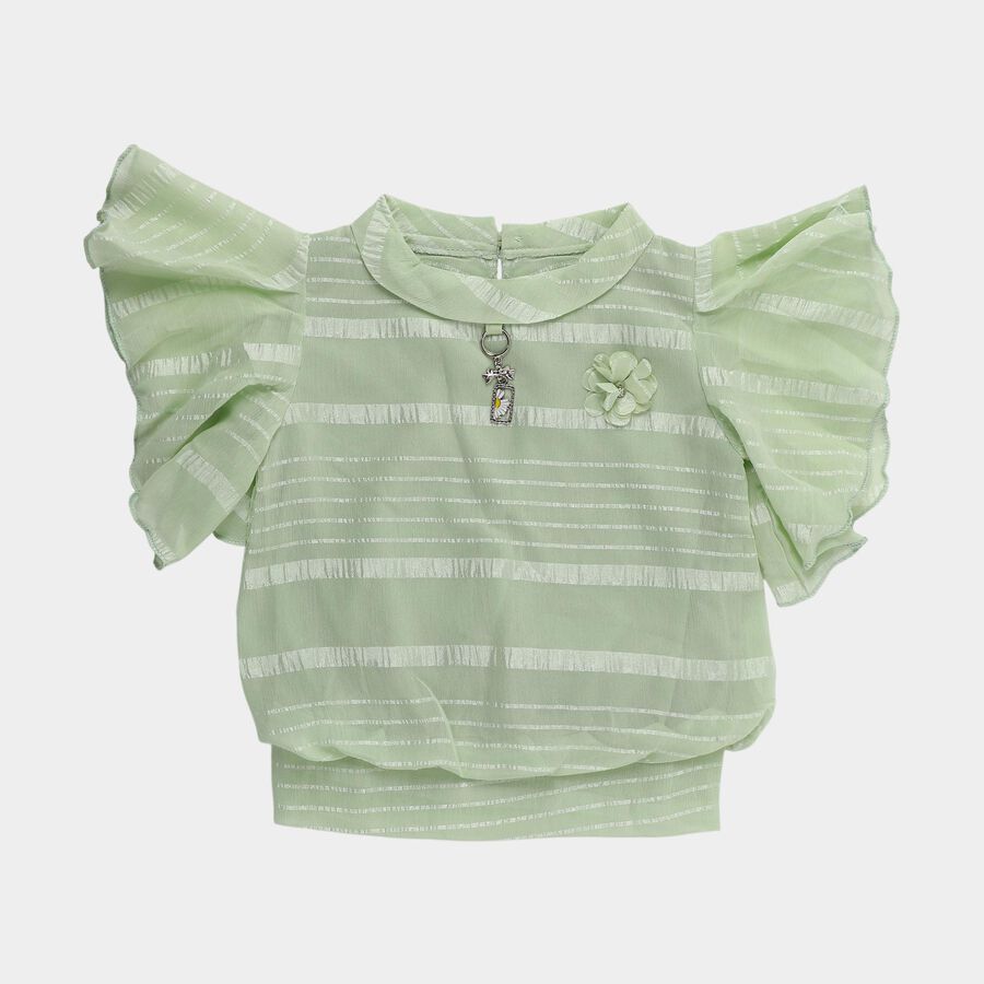 Girls' Light Sage Green Peter Pan Collar Romantic T-Shirt, Light Green, large