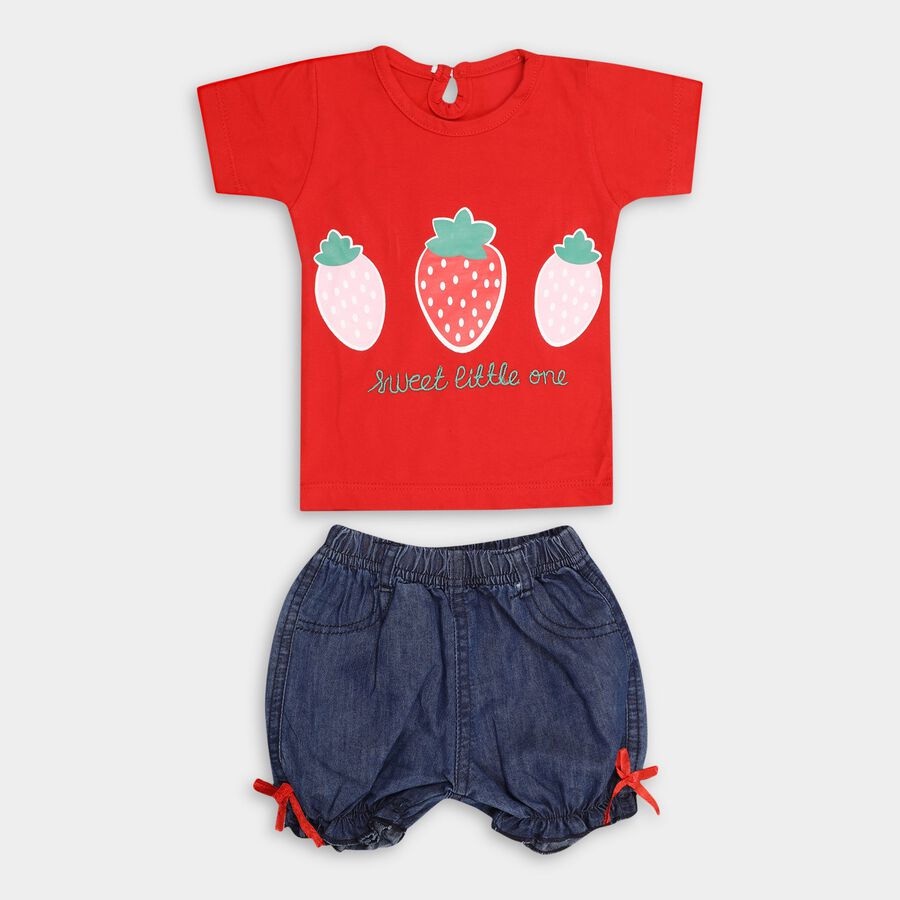 Infant Girls' 100% Cotton Short Set , लाल, large image number null