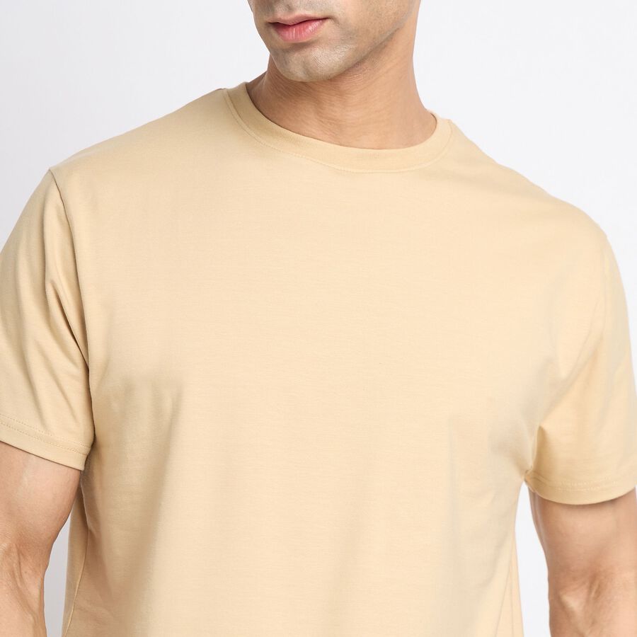 Men's Round Neck Half Sleeves T-Shirt, Beige, large image number null