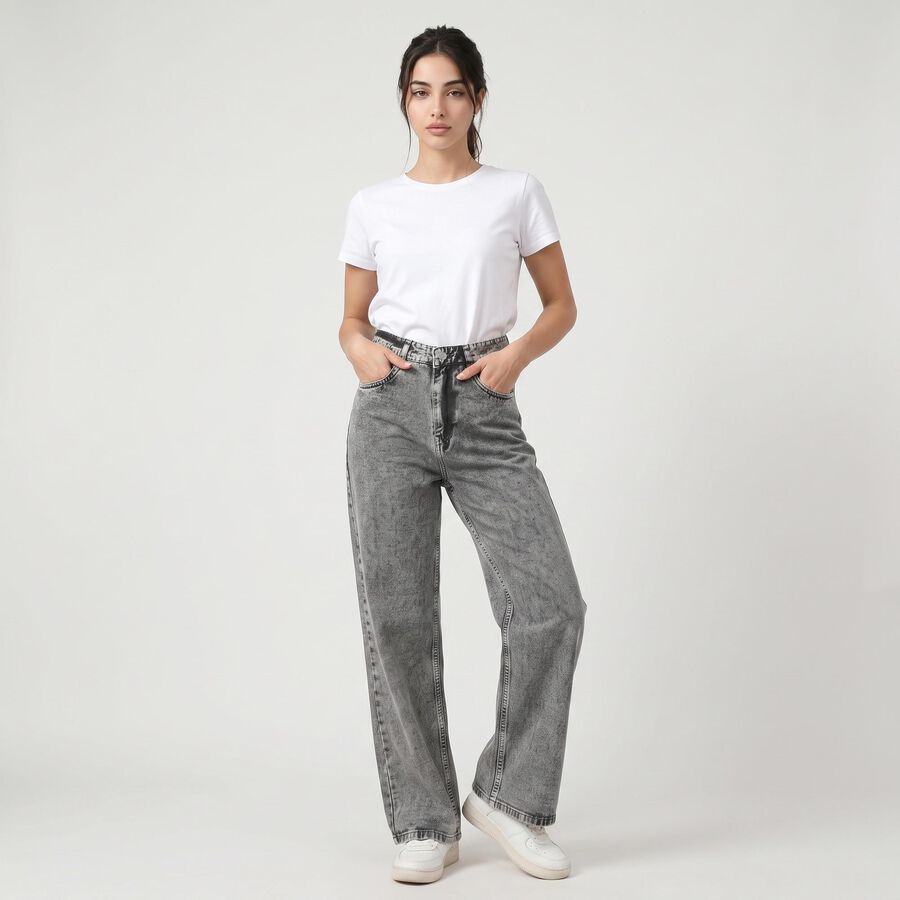 Women's Grey Washed Jeans, Light Grey, large