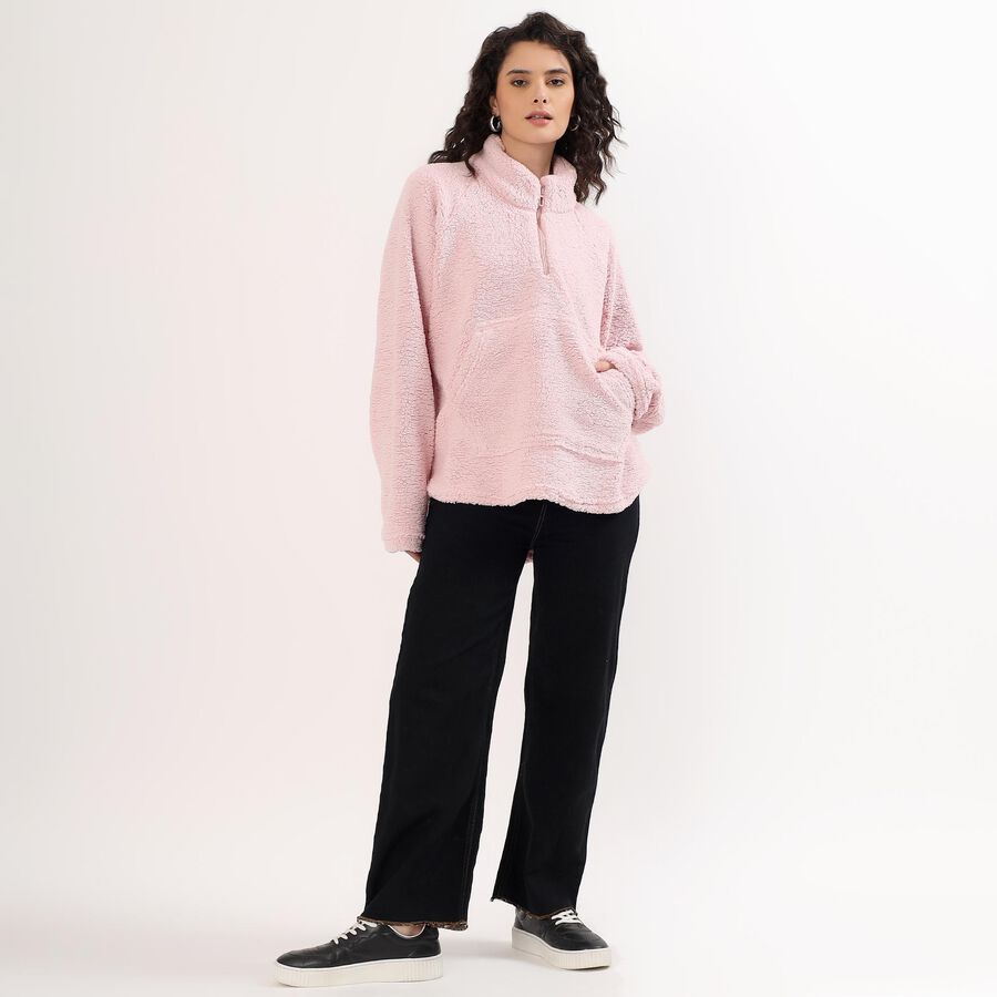 Women's Light Pink High Neck Casual Sweatshirt, गुलाबी, large image number null