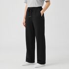 Women's Black Wide Leg Drawstring Track Pants, Black, small