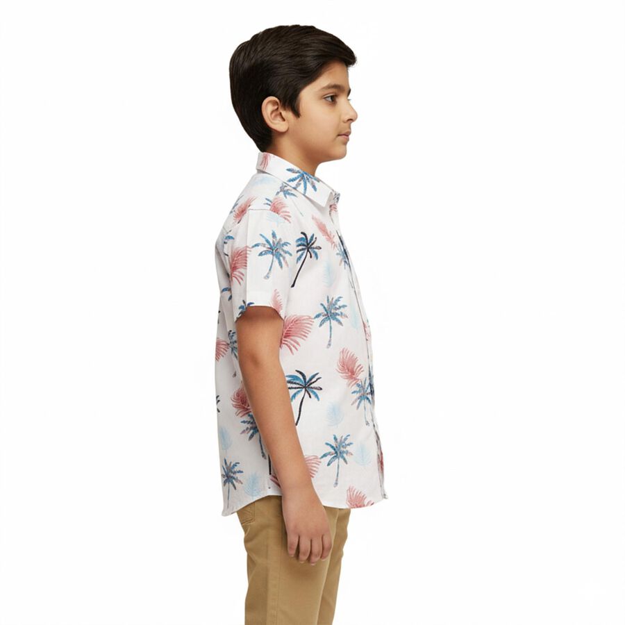 Boys' Rich Eggshell White Cotton Half Sleeve Classic Casual Shirt, White, large image number null