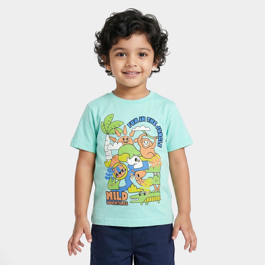Boys Light Blue Cotton Round Neck Regular Boys T-Shirt, Light Blue, large