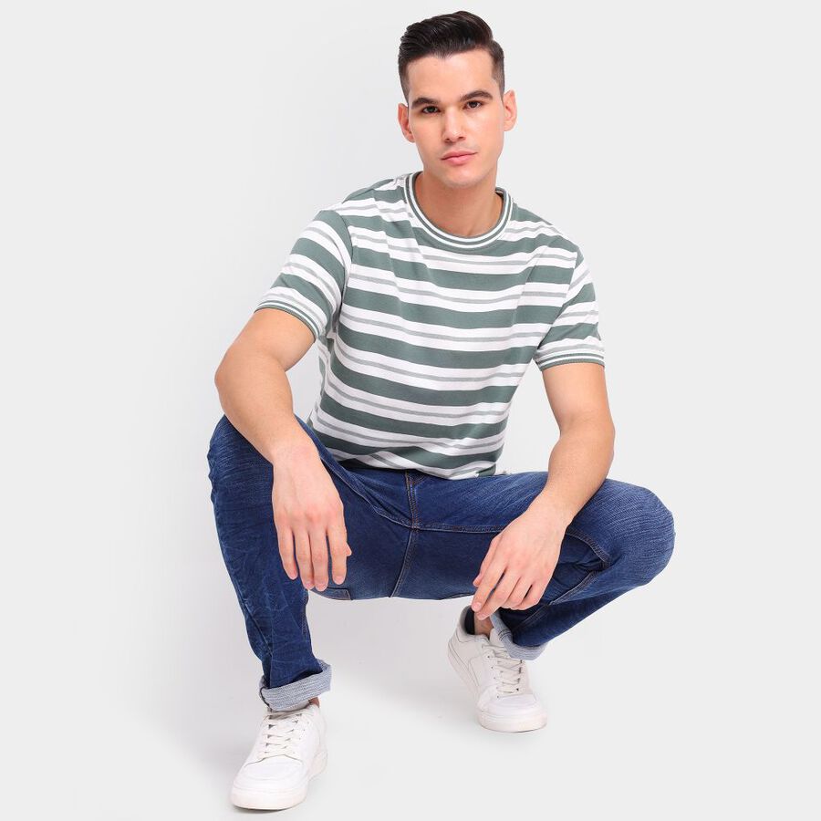 Men's 100% Cotton Round Neck Half Sleeves T-Shirt, गहरा हरा, large image number null