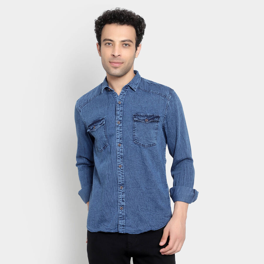 Cotton Solid Casual Shirt, Melange Blue, large image number null